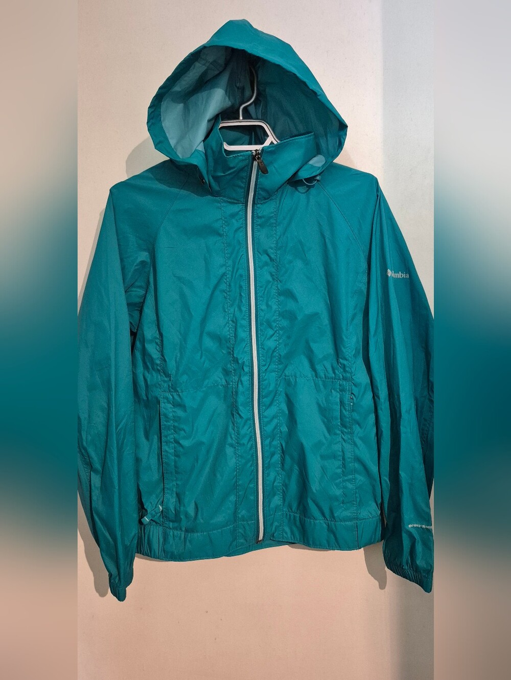 Columbia Teal Hooded Windbreaker/Rain Jacket Sz.M
